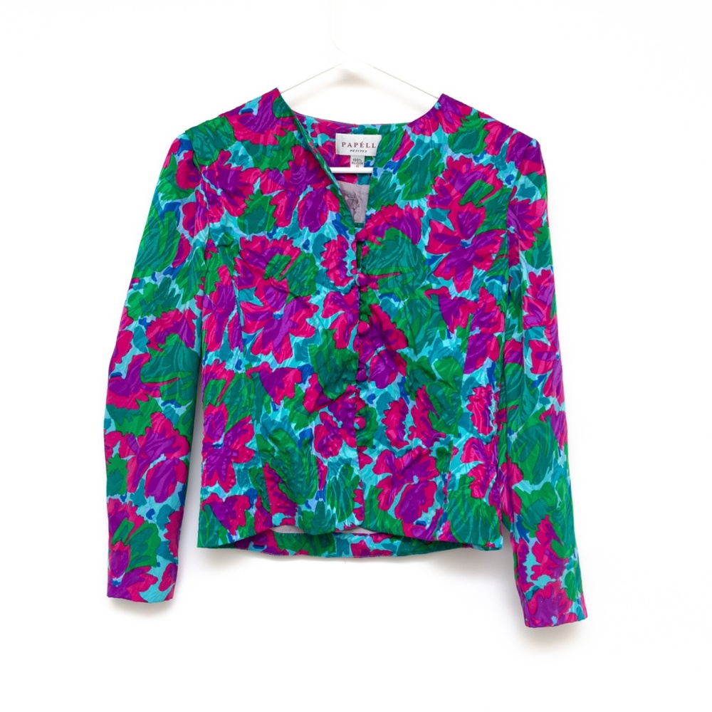 Papéll Women's Petites Size 4 Floral Jacket - Fuchsia / Green